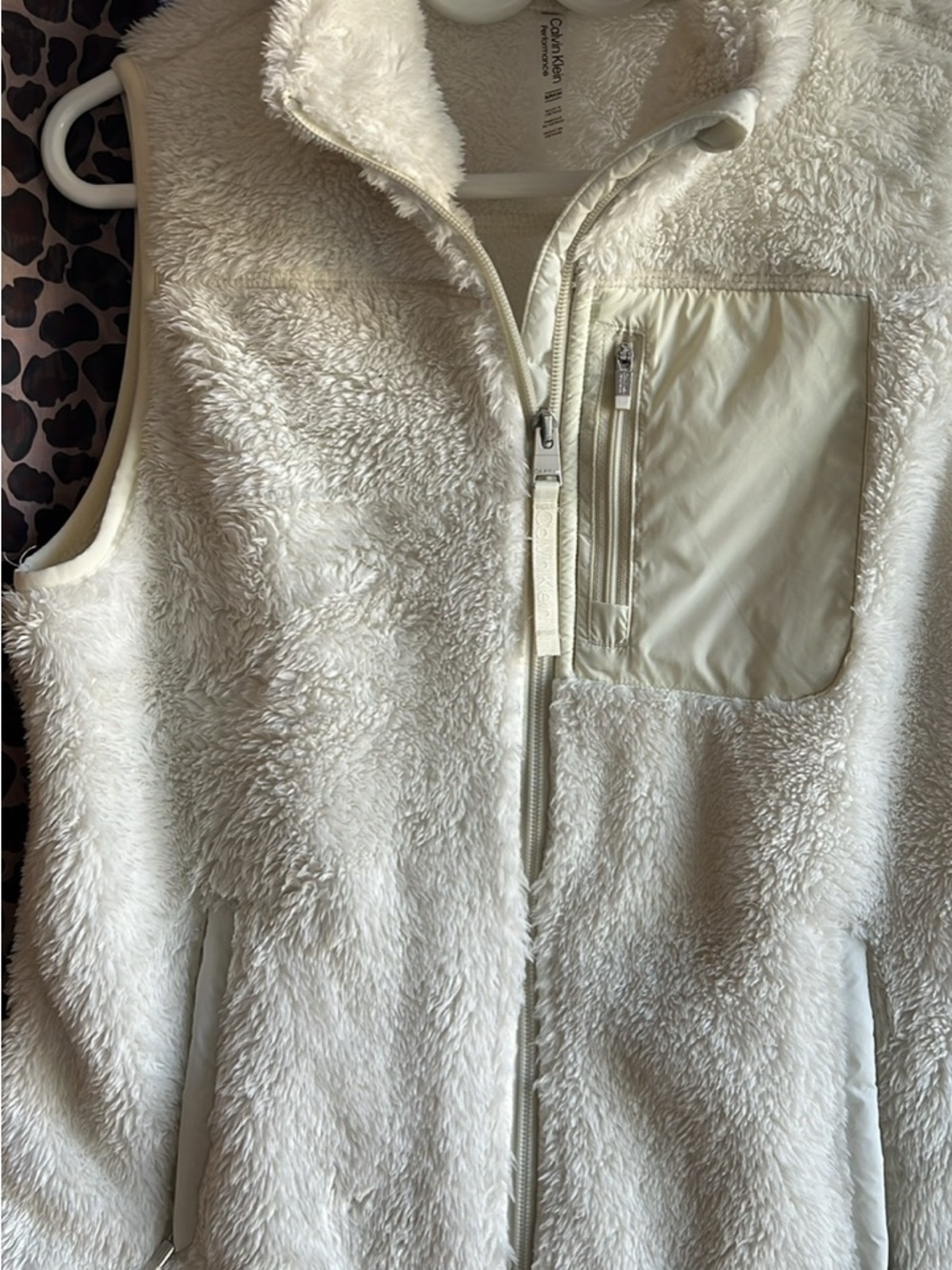 Calvin Klein Cream Sherpa Teddy Zip Vest